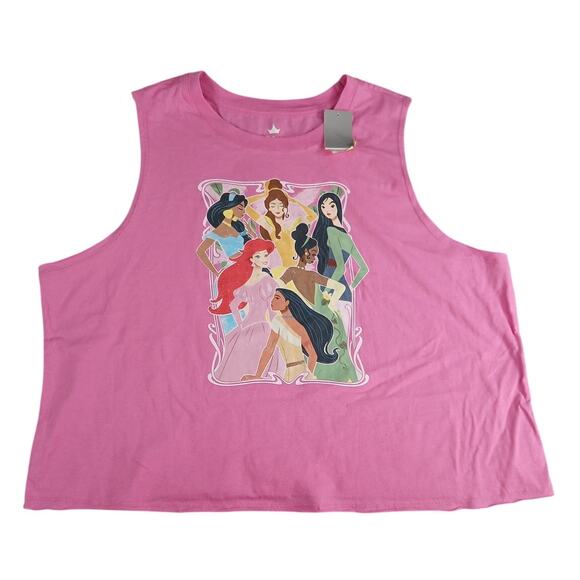 Disney Princess Shirt Women XXL 2XL Pink Sleeveless Tank Cropped Graphic Tee NWT - Picture 1 of 7